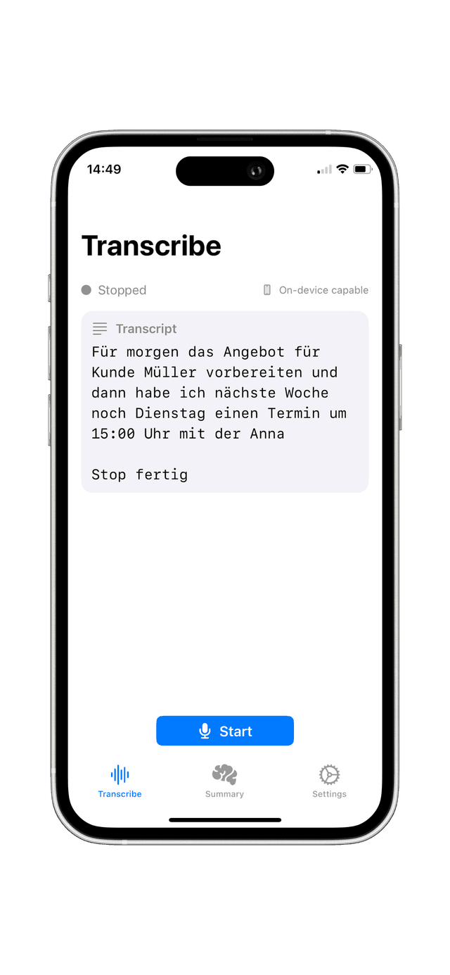iPhone voice screen